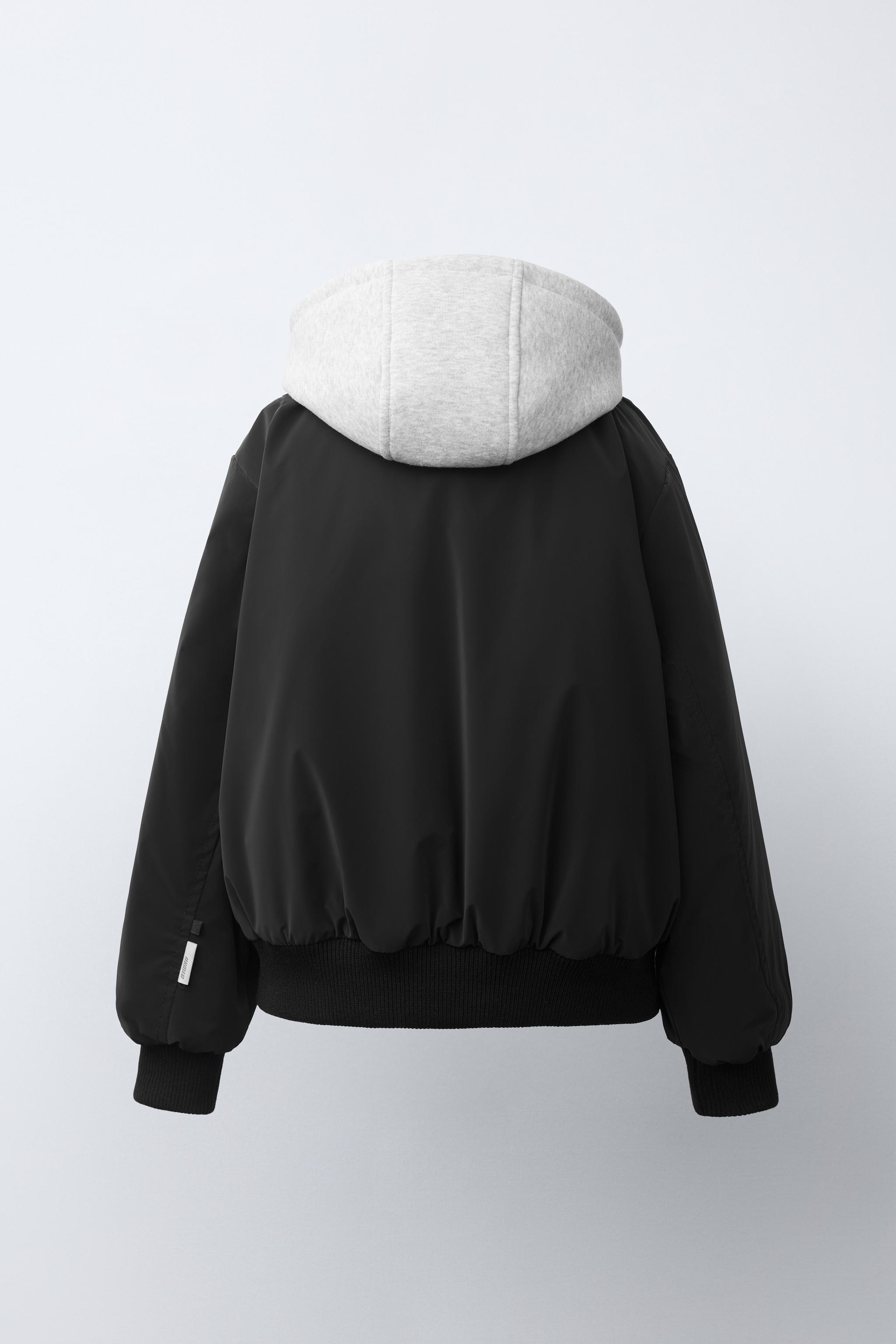 RUBBERIZED BOMBER JACKET WITH DETACHABLE HOOD